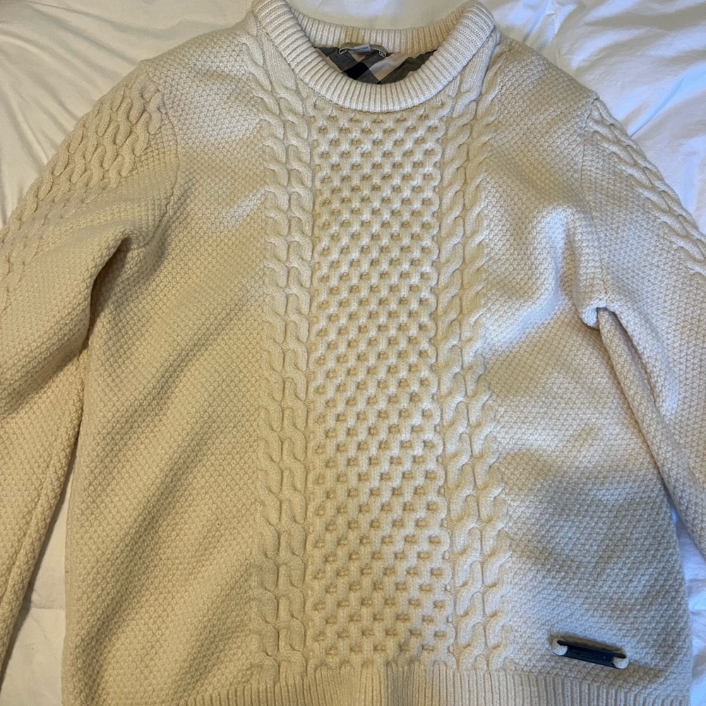 Burberry Brit Mens Knit Sweater ivory Burgundy Sz XL